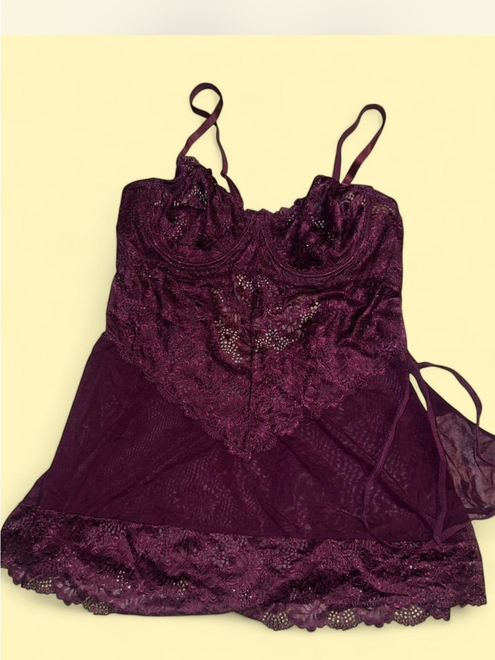 Fashion Nova Plum Lace & Mesh Chemise my Set